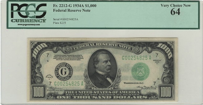 1934 A $1000 Federal Reserve Note – PCGS 64 (Very Choice-New)